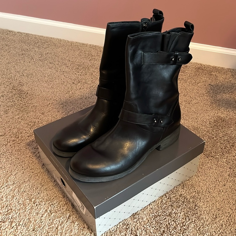 NEW Avellini Black Leather Biker Boots Made in Italy Women’s Size EU 41 US 10-11